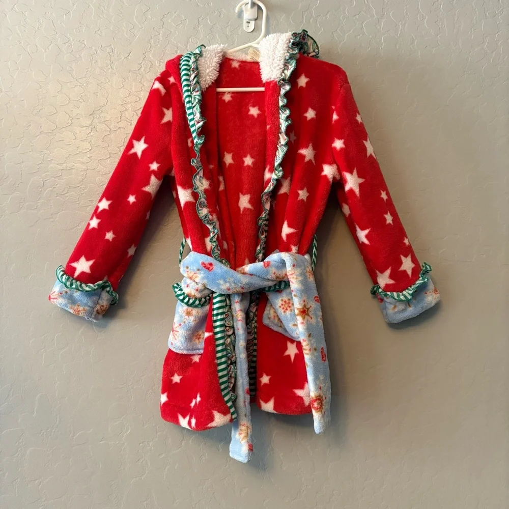 Matilda Jane evening in christmas red star holiday girls hooded robe size 4-6